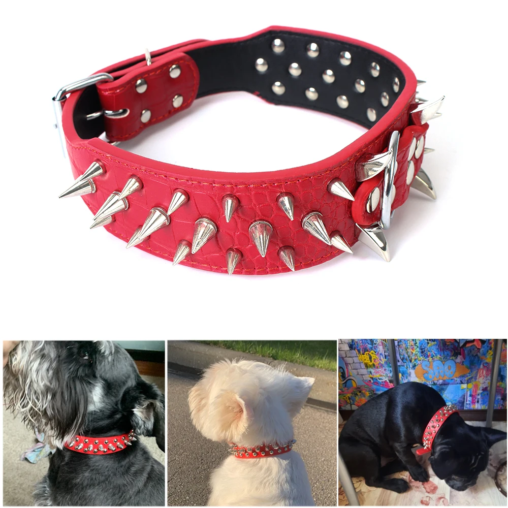 

Anti-Bite Studded Dog Collars Adjustable PU Leather Round Spikes Collars Dog Accessories