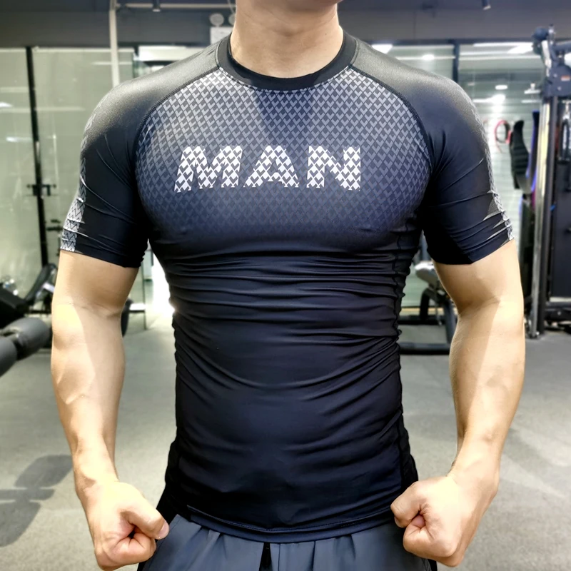 Tights men summer fitness short-sleeved summer quick-drying breathable sweat-absorbing high-elastic training running sports tops