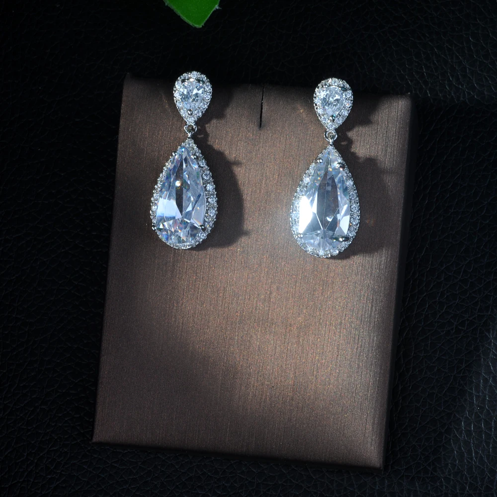 

Fashion High Quality Water Drop Shape Cubic Zircon Earrings ,White Gold Color Earrings For Bride Gifts Fashion Design E-22