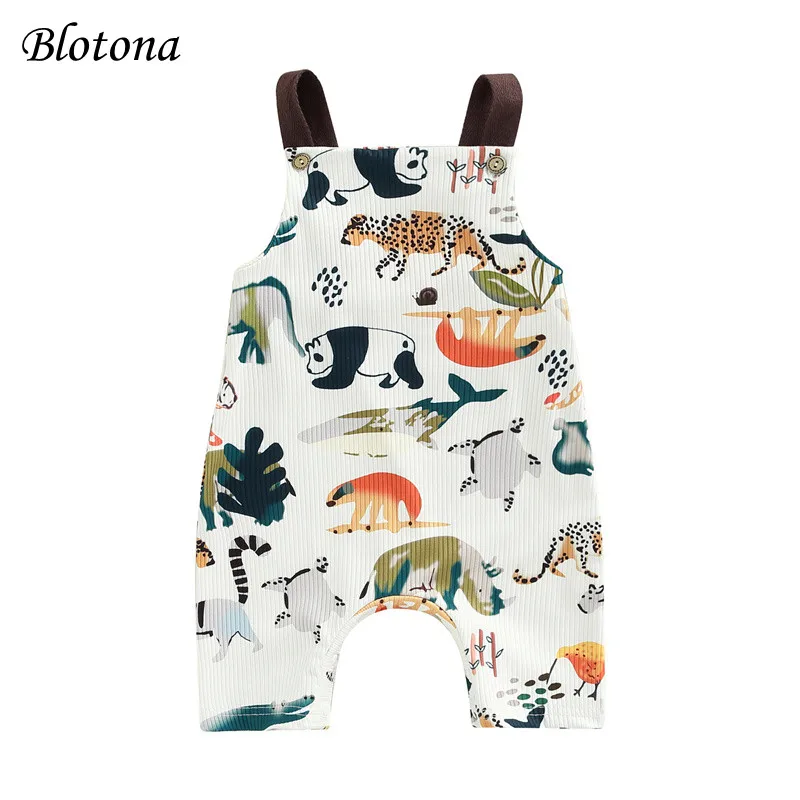 

Blotona Baby Boys Girls Jumpsuit, Sleeveless Cartoon Animal Print Button Closure Summer Romper for Toddlers, 0-24Months