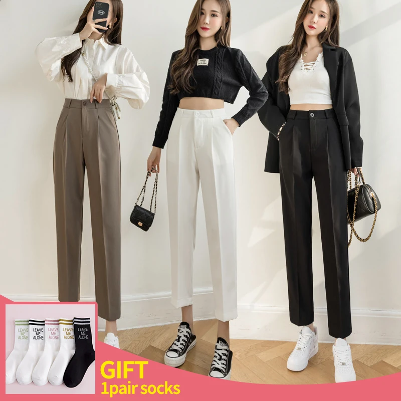 

Casual Women's Pants Straight Trousers Suits Solid Color Wild High Waist Woman Clothes Fashion Harajuku Streetwear Female Pants
