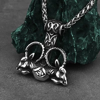 mens stainless steel viking thor necklace hip hop vintage goat head mjolnir amulet pendant scandinavian jewelry creative gift