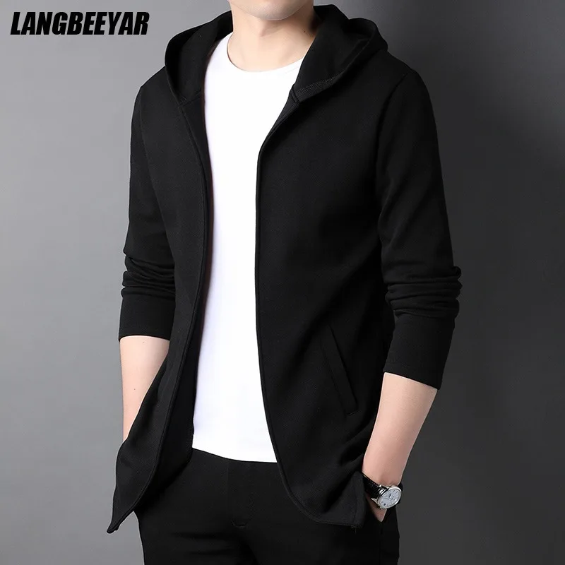 High End New Brand Designer Casual Fashion Stand Collar Korean Style Zipper Jackets For Men Solid Color Hooded Coats Men Clothes