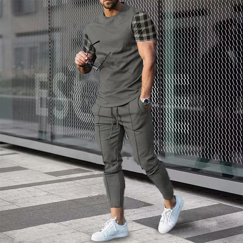 New Men's Tracksuit 2 Piece Set Letter 3D Printed Summer Sportswear Short Sleeve T Shirt+Long Pants Casual Oversized Clothes