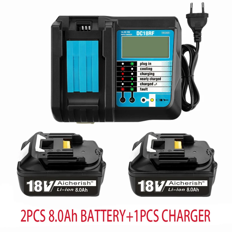 

Аккумулятор Makita 18 в с зарядным устройством BL1860B, перезаряжаемые аккумуляторы 18 в 8000 мАч, литий-ионный аккумулятор для 8Ah BL1840 BL1850 BL1830 BL1860