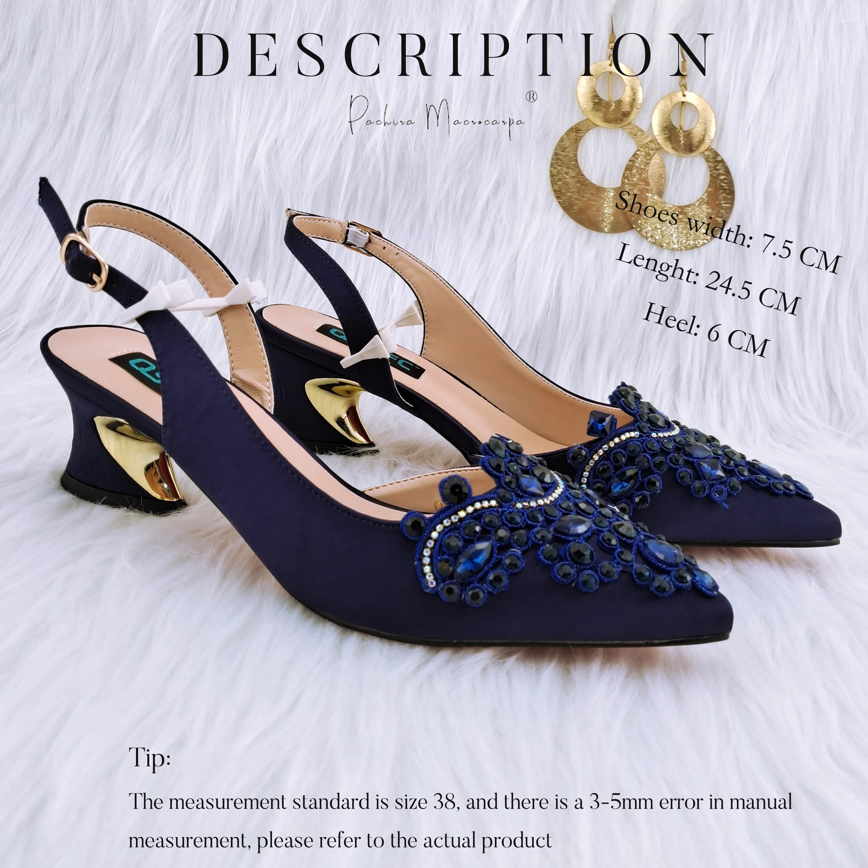 2022 New Low-profile Navy Pointed Toe High Heels Satin Fabric With A Variety Of Rhinestone Decoration Party Ladies Shoes And Bag
