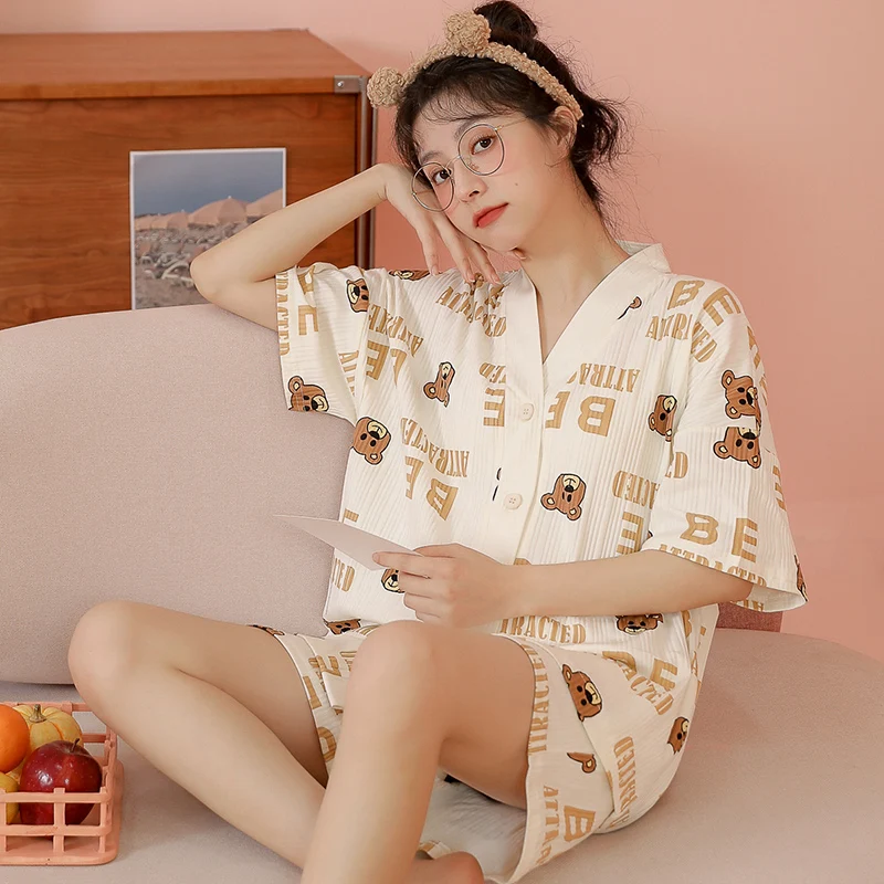 Summer New Women's Pajamas Set V Neck Design Luxury Letter Print Sleepwear Cotton Home Clothes XXL Large Size Nightwear Homewear