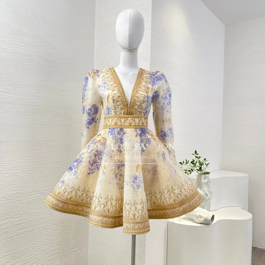 Фиолетовое Goldlen сиреневое фиолетовое мини-платье с длинным рукавом и V-образным