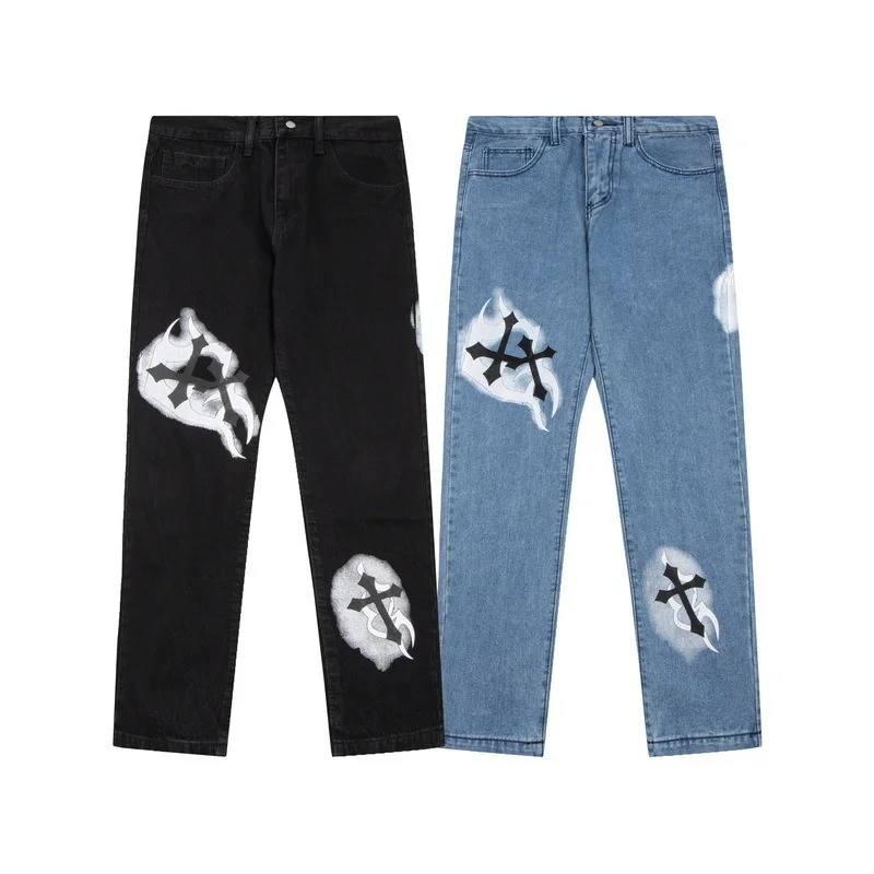 

GALLERY DEPT 2023 Spring Colorful Letter Pattern Street Men Motorcycle Pant Trendy Jean Punk Denim Long Pants Hip Hop Jean Men
