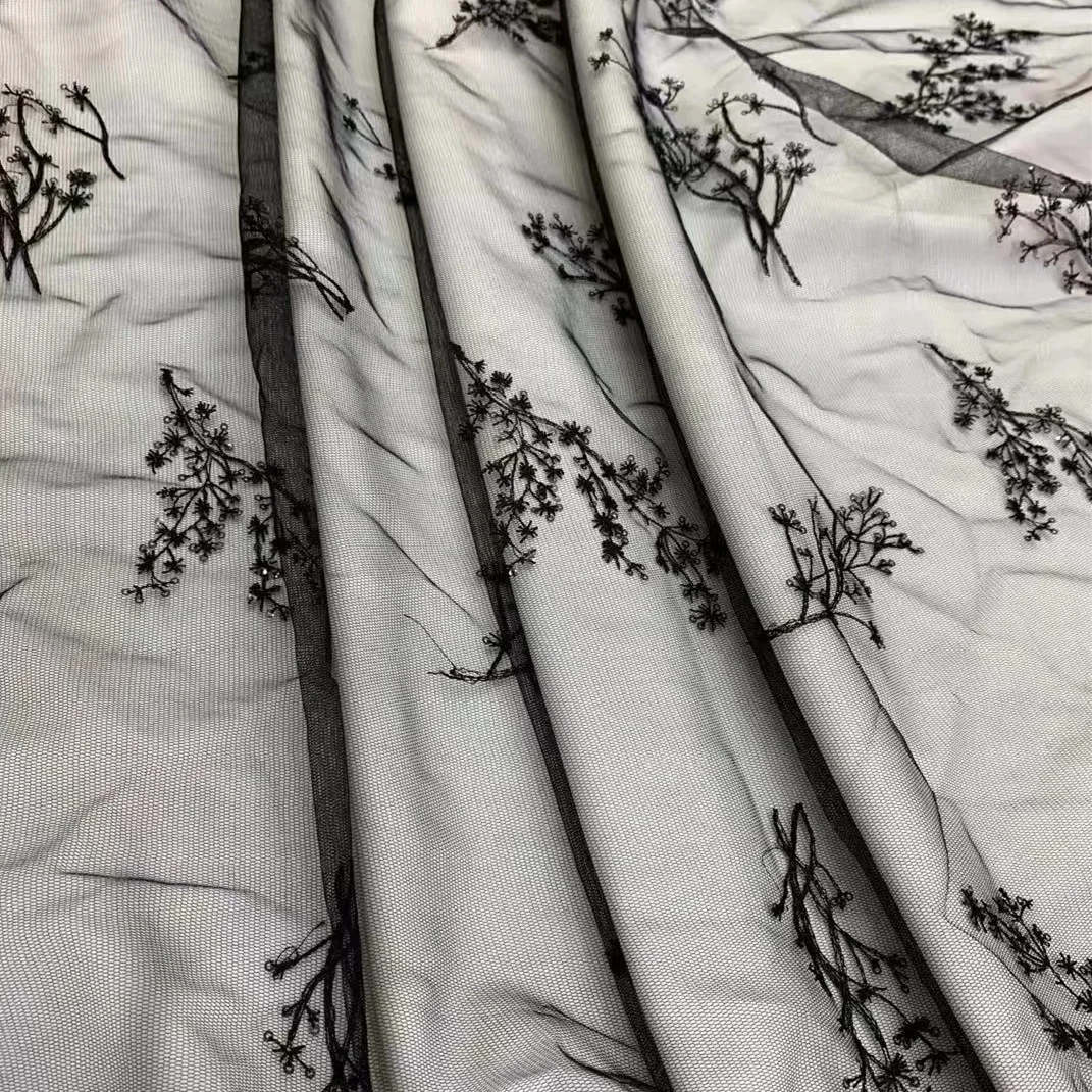 Сетчатая кружевная ткань с цветочной вышивкой и блестками для шитья женских