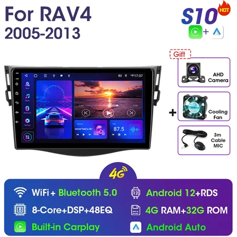 Автомагнитола Vtopek, мультимедийный видеоплеер на Android 11, 9 дюймов, 4G, GPS-навигация, для Toyota RAV4 2005-2013