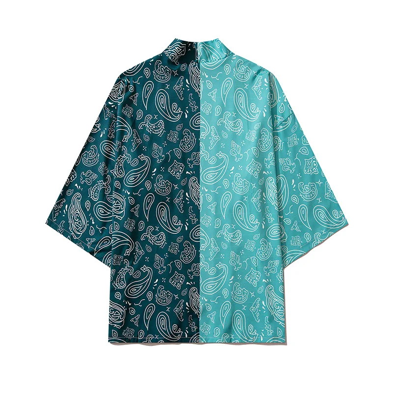 Patchwork Print Men Kimono Robe Thin Cardigan Buttonless Shirts M-XXL Casual Rayon Home Bathrobe