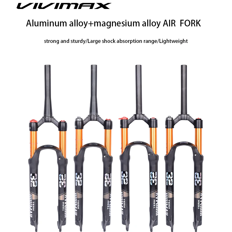 

VIVIMAX MTB Bike Fork Solo Air Bicycle Front Suspension 27.5/29inch Straight/Tapered Tube Lockout Alloy Magnesium QuickRelease