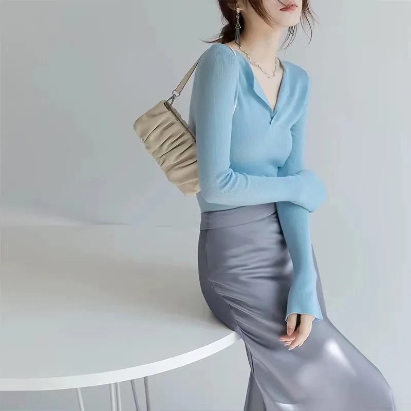 

2023 Gentle Style Top Elegant Versatile Lazy Design Simple Knit Pullovers