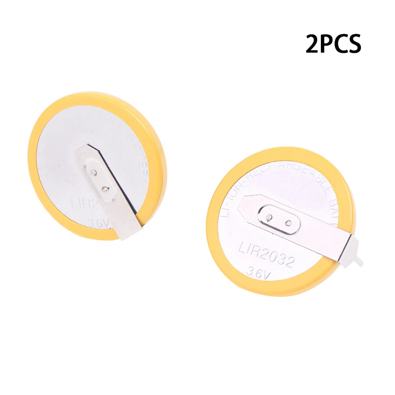 

2PCS/LOT For LIR2032 2032 3.6V button battery rechargeable lithium battery with soldering feet