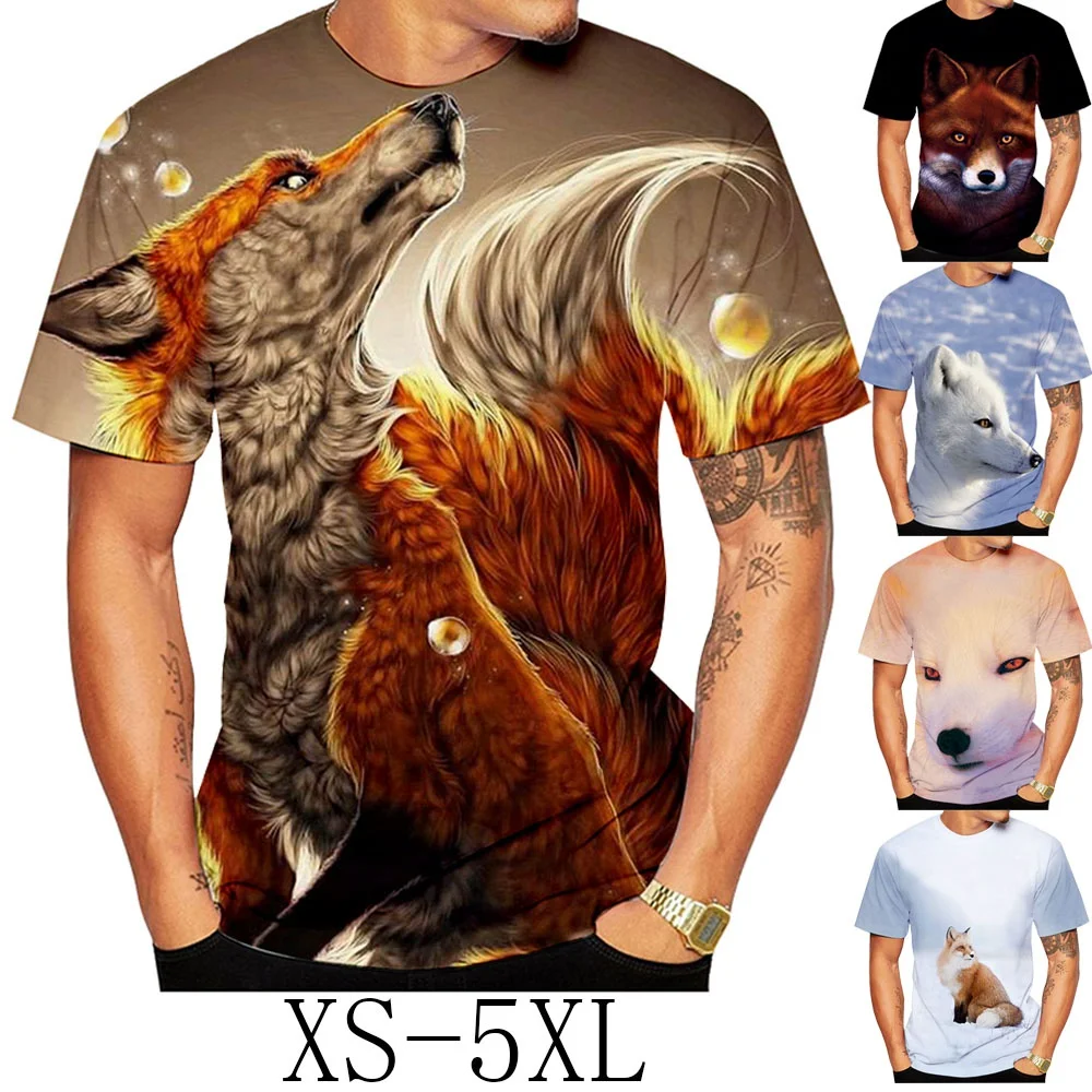

Summer Fashion Short Sleeve 3D Printed Animal Fox T-shirt Men's Casual T-shirt Men's Shirt Fashion Short Sleeve