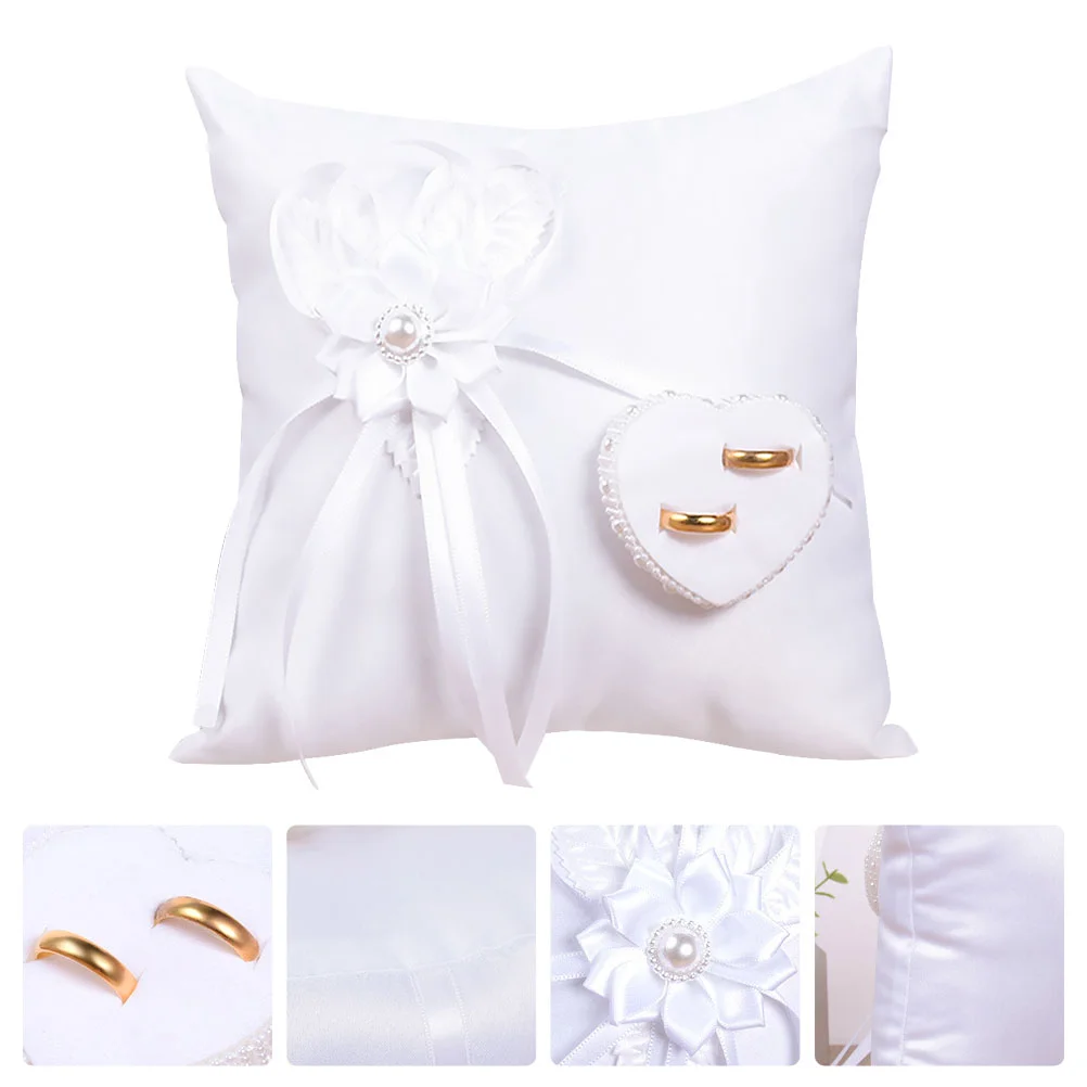 

Ring Pillow Cushion White Pillows Western Style Wedding Polyester Floral Container Bearer