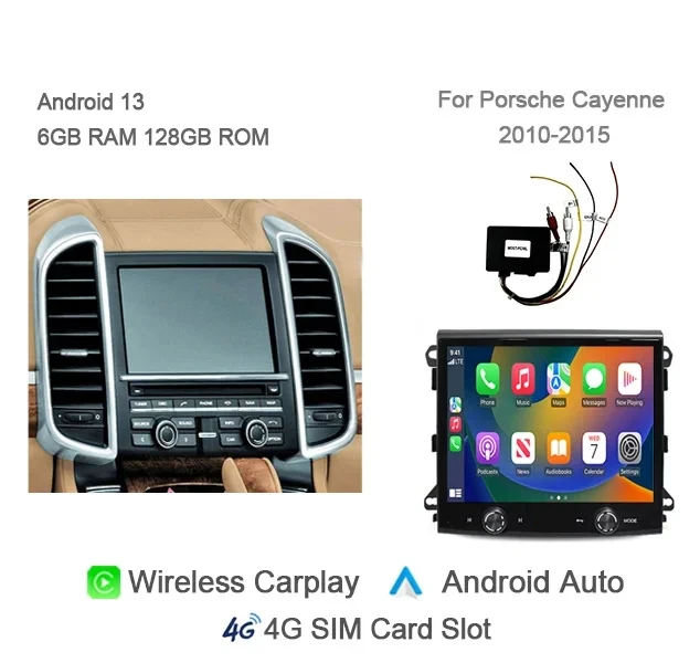 

Автомобильный мультимедийный плеер Android 13 для PORSCHE Cayenne 955 957 958 2011-2017, беспроводной автомобильный радиоприемник CarPlay, 8 ядер, GPS-навигация, Wi-Fi
