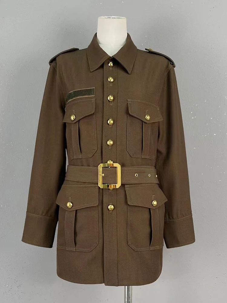 

Designer's retro lapel single-breasted waist pocket Mid-length coat Women's new fall fashion all-in-one wool jacket