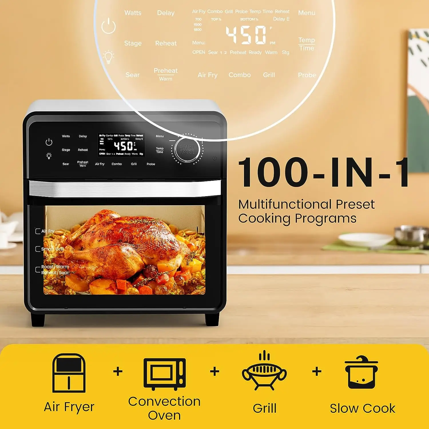 

Air Fryer Toaster Oven with Pro-Smart Grill, Plug-In Grill & Air Fryer, 550°F Preheat, 50°-500°F Temperature Cont Hom Kitche