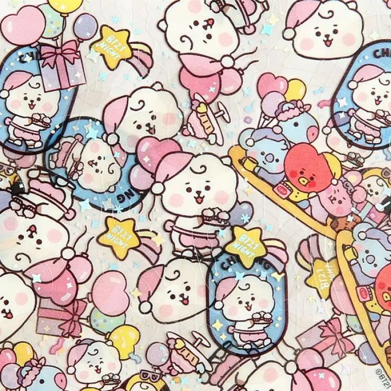 

Прозрачные наклейки Kawaii Bt21, 32 шт./набор, милые аниме ТАТА, маленький календарь, дневник, книжка, наклейки, скрапбукинг, декоративные наклейки