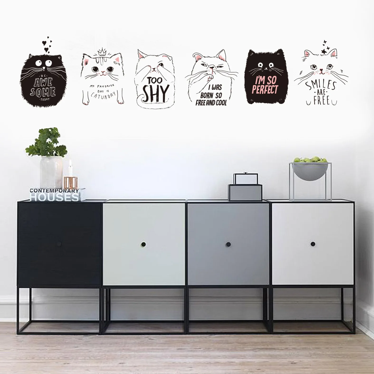 

Customizable Cute Cat Wallpaper Children Cartoon PVC Self-adhesive Wall Stickers Room Decoration Decoration Stickers Room Decor