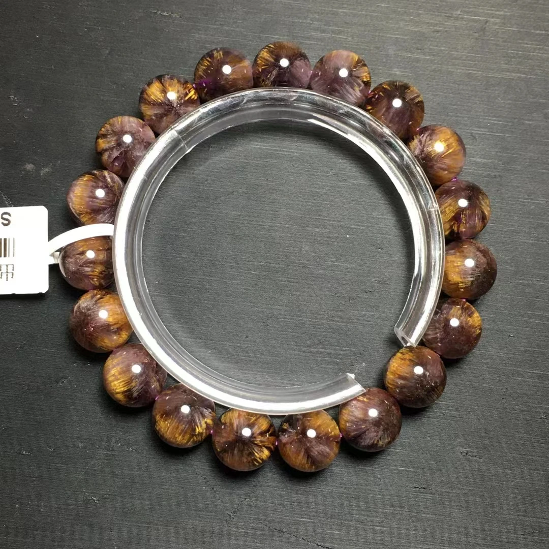 

Натуральный Cacoxenite Auralite 23, Цветочный браслет, Канада, 10,8 мм, золотые рутилированные женские и мужские круглые бусины, золотые рутилированные AAAAAA