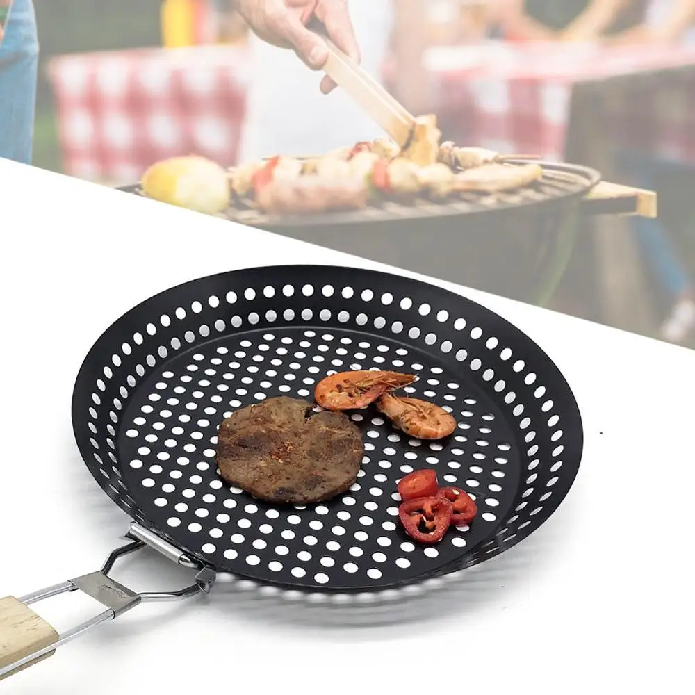 

High-Quality BBQ Grill Pan Stainless Steel Round Grill Basket With Large Holes Grill Tray Plate Barbecue Accessories
