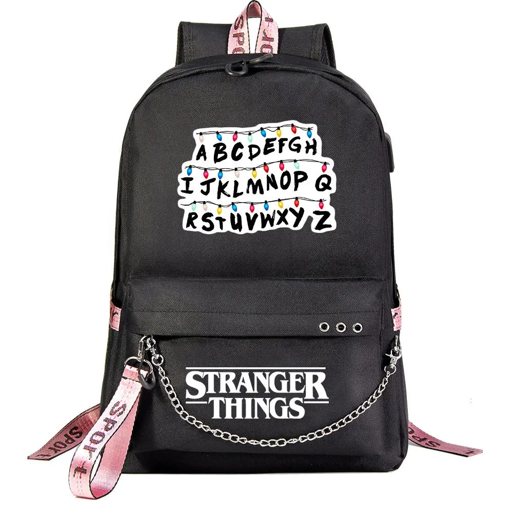 

American Drama Stranger Things Backpack Student School Shoulder Bag Youth Outdoor Travel USB Bookbag Children Birthday Gifts