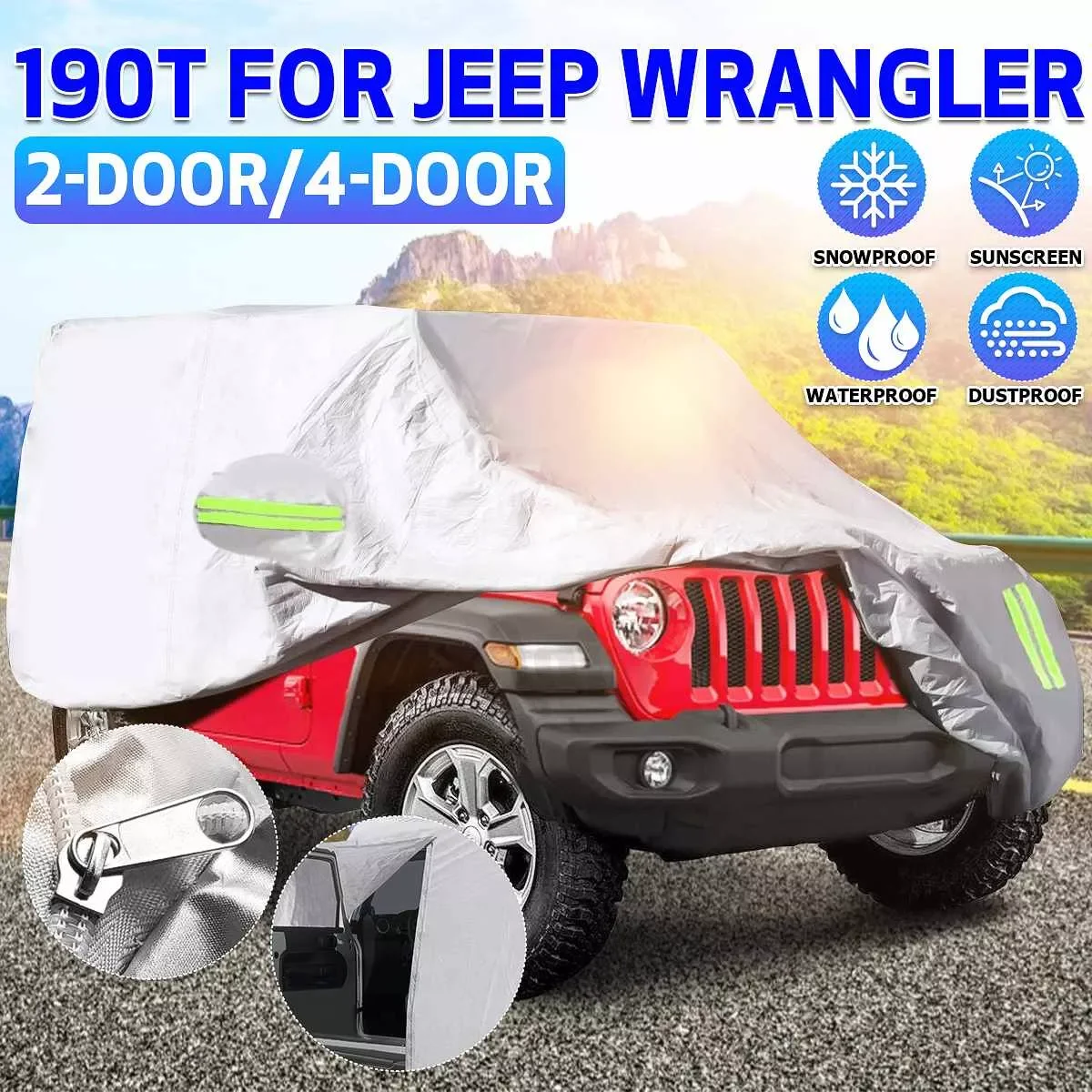 

Автомобильный чехол для JEEP Wrangler, 2 двери/4 двери, 190T, водонепроницаемый противоударный пылезащитный чехол, серебристый автомобильный чехол