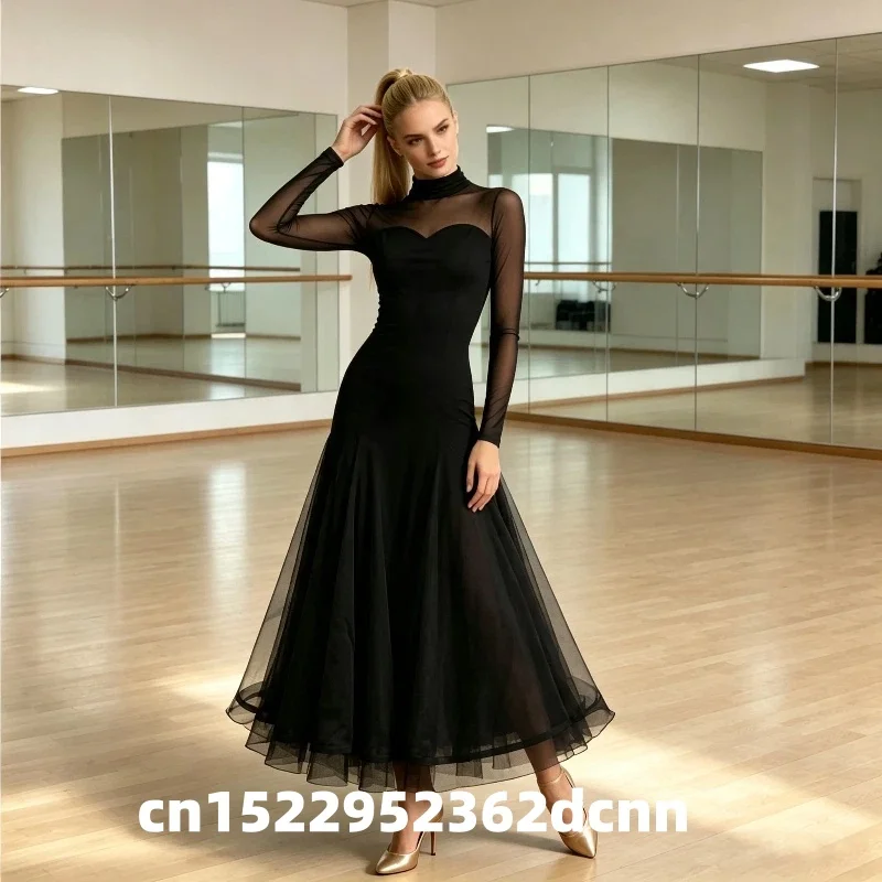 Фото Платье для бальных танцев с длинным рукавом, платье для фокстота, женское платье для вальса, танцевальная одежда, костюмы для танго, платье для соревнований по румбе. №5