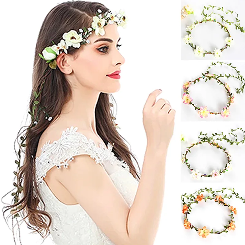 

Elegant Girls Bridal Headband Flower Crown Headpiece Tiara Flower Wreath Bride Garland Headwear Wedding Hair Accessories