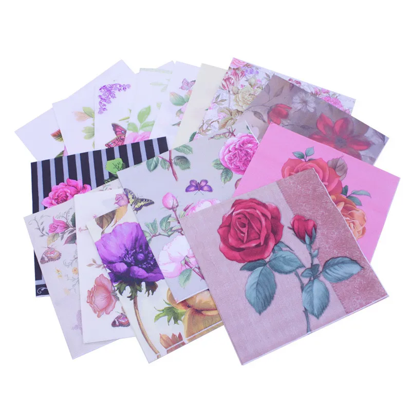 

20Pcs/Pack 33x33cm Disposable Rose Flower Printed Table Dinner Tissue Napkins Paper Wedding Party Decoration