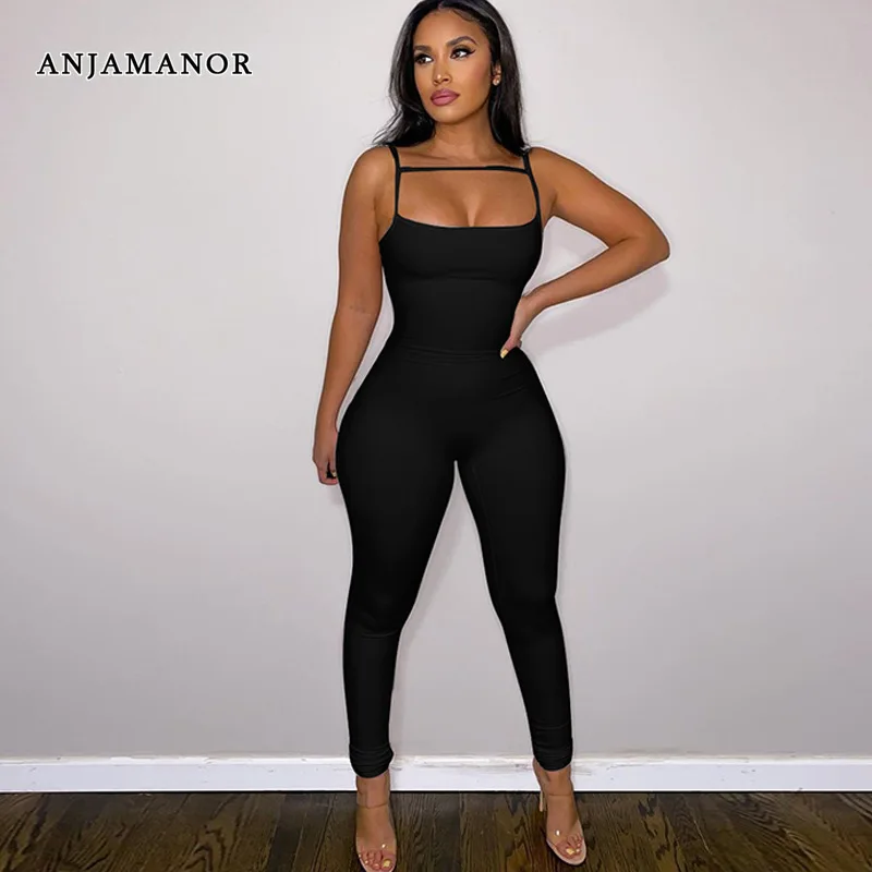 

ANJAMANOR Sport Jumpsuit Women 2022 Summer Clothes Black White Nude One Piece Outfits Wholesale Items for Business D70-BF29