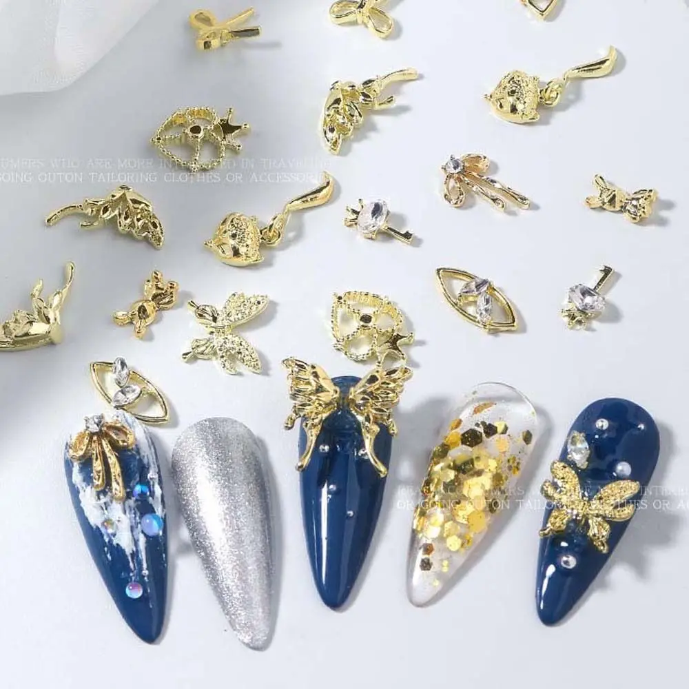 

10Pcs/Set Luxury Gold Nail Jewelry Zircon 3D Japanese Style Alloy Butterfly Crown Shiny Nail Diamond Jewelry