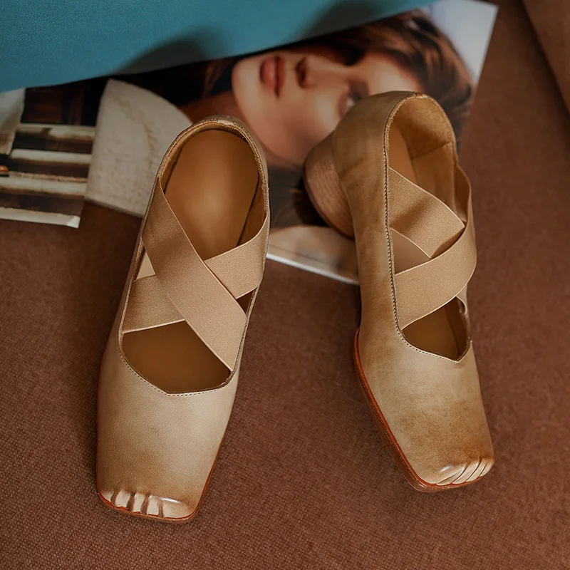 Туфли женские в ретро стиле квадратный носок перекрестная шнуровка повседневные