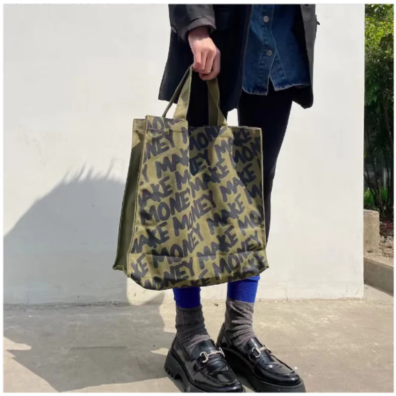 Women Canvas Shoulder Bag Letter Printing Ladies Casual Handbag Tote Bag Large Capacity Cotton Reusable Shopping Beach Bag 2023