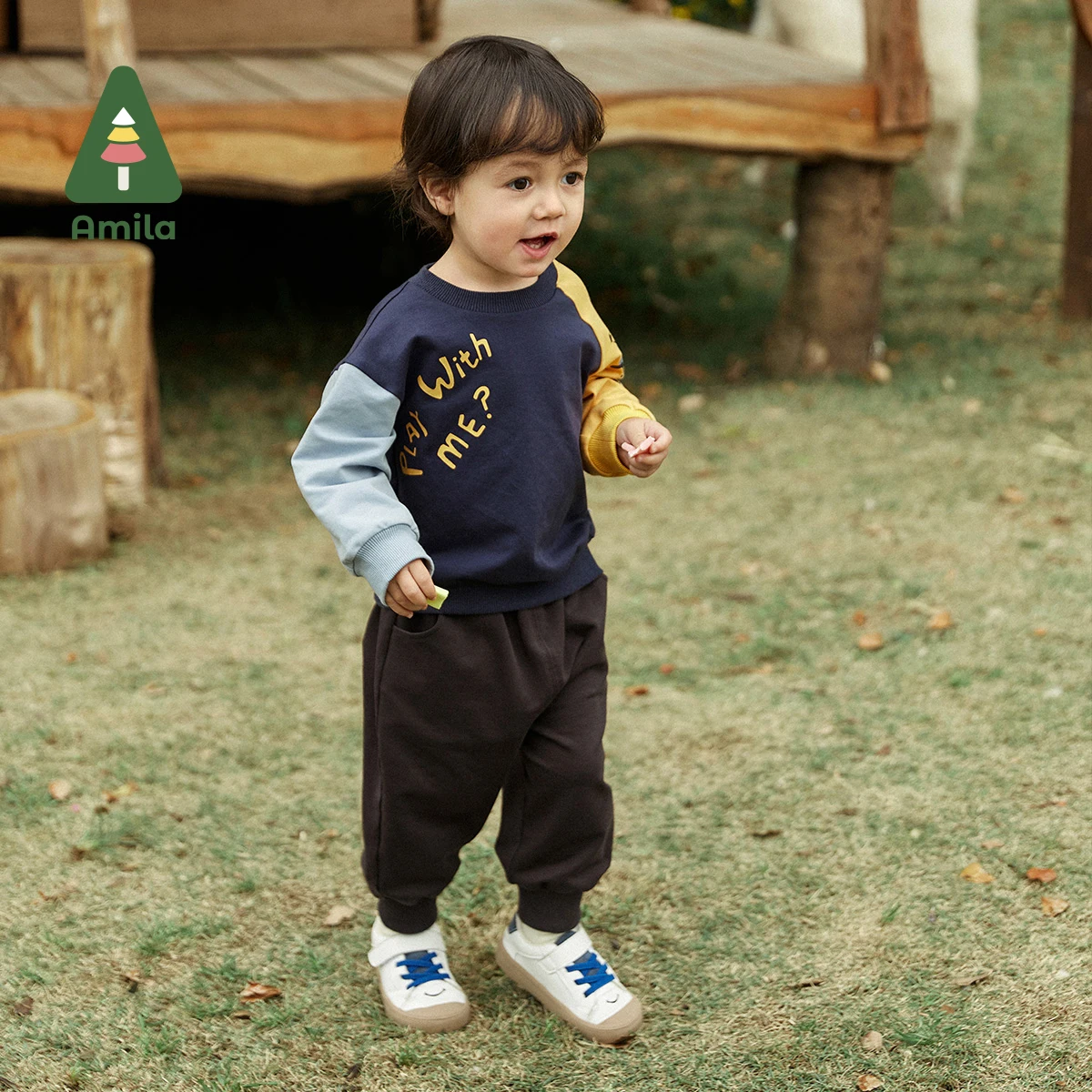 

Amila Baby 2022 Autumn New Spliced Long Sleeves Sweatshirt And Pants Letter Girls And Boys Cotton Children's Clothes