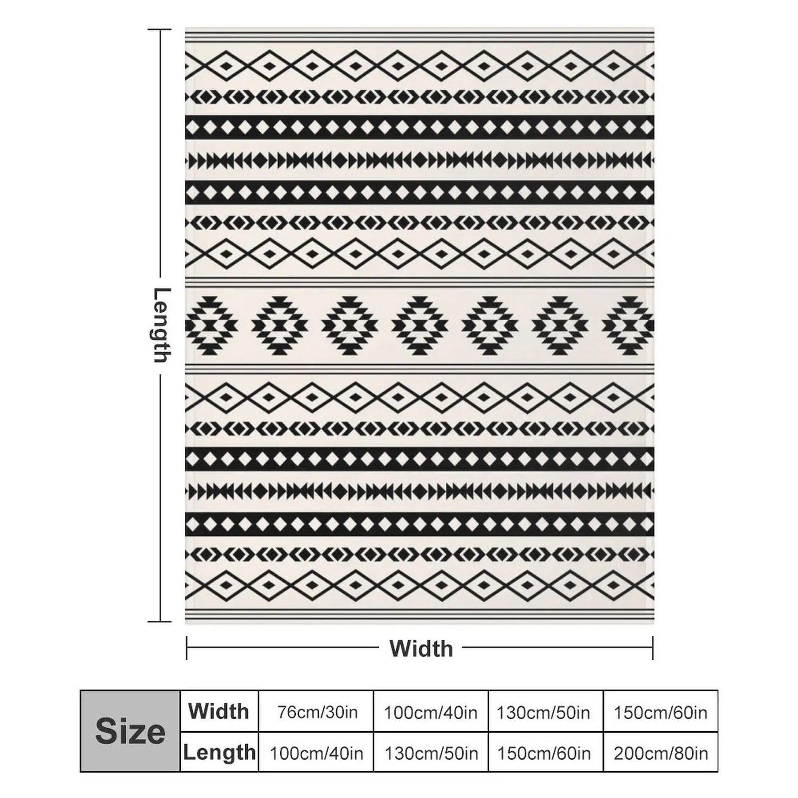 Ацтекское черное кремовое одеяло с рисунком смешанных мотивов теплое зимнее