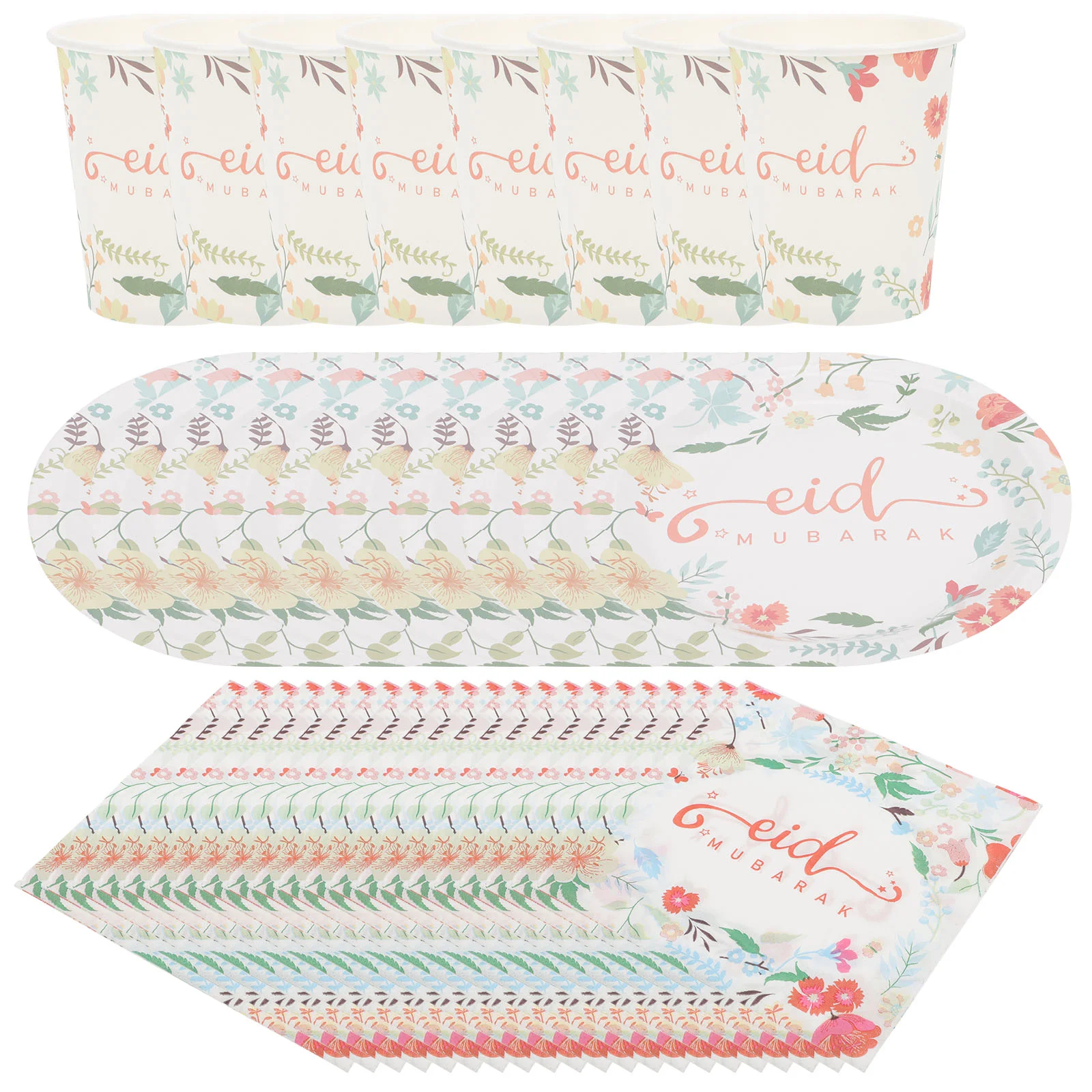 

Party Plates Eid Mubarak Plates Candy Bowls Decorative Paper Cup Snack Set Eid Supplies Paper Tray Party Tableware