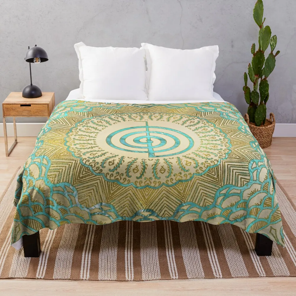 

Pastel and GoldChoku Rei Symbol in Mandala Throw Blanket 3D Blanket