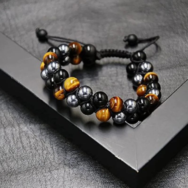 Natural Black Obsidian Hematite Tiger Eye Beads Bracelets Men for  Health Protection Women Soul Jewelry Pulsera Hombre images - 6