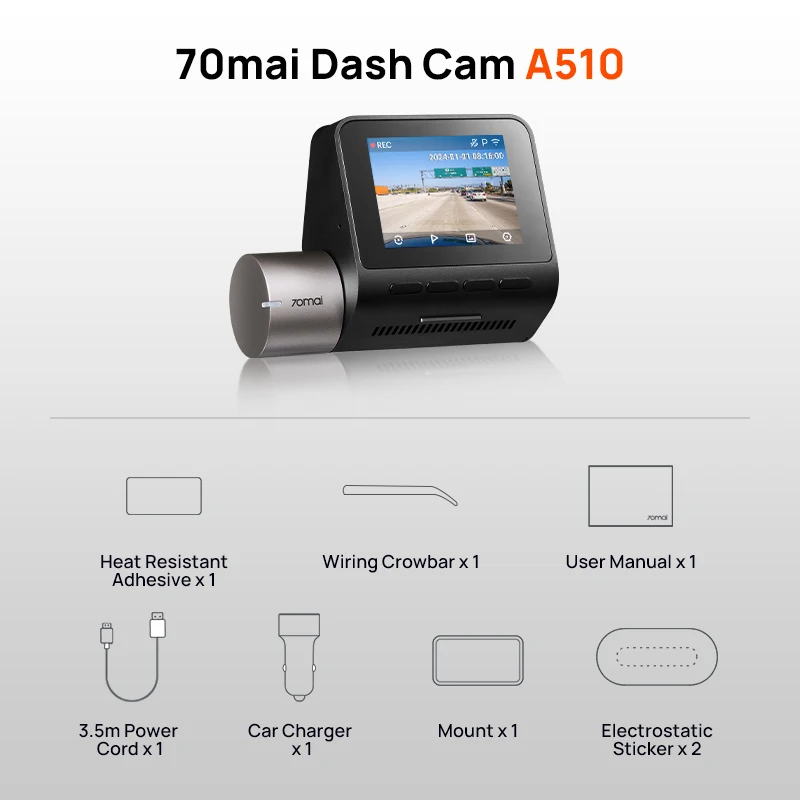 

Видеорегистратор 70mai A510 1944P HDR GPS ADAS 4G Connectivity 70mai 4G Передняя камера A510 Автомобильный видеорегистратор 24H Поддержка парковки Задняя камера