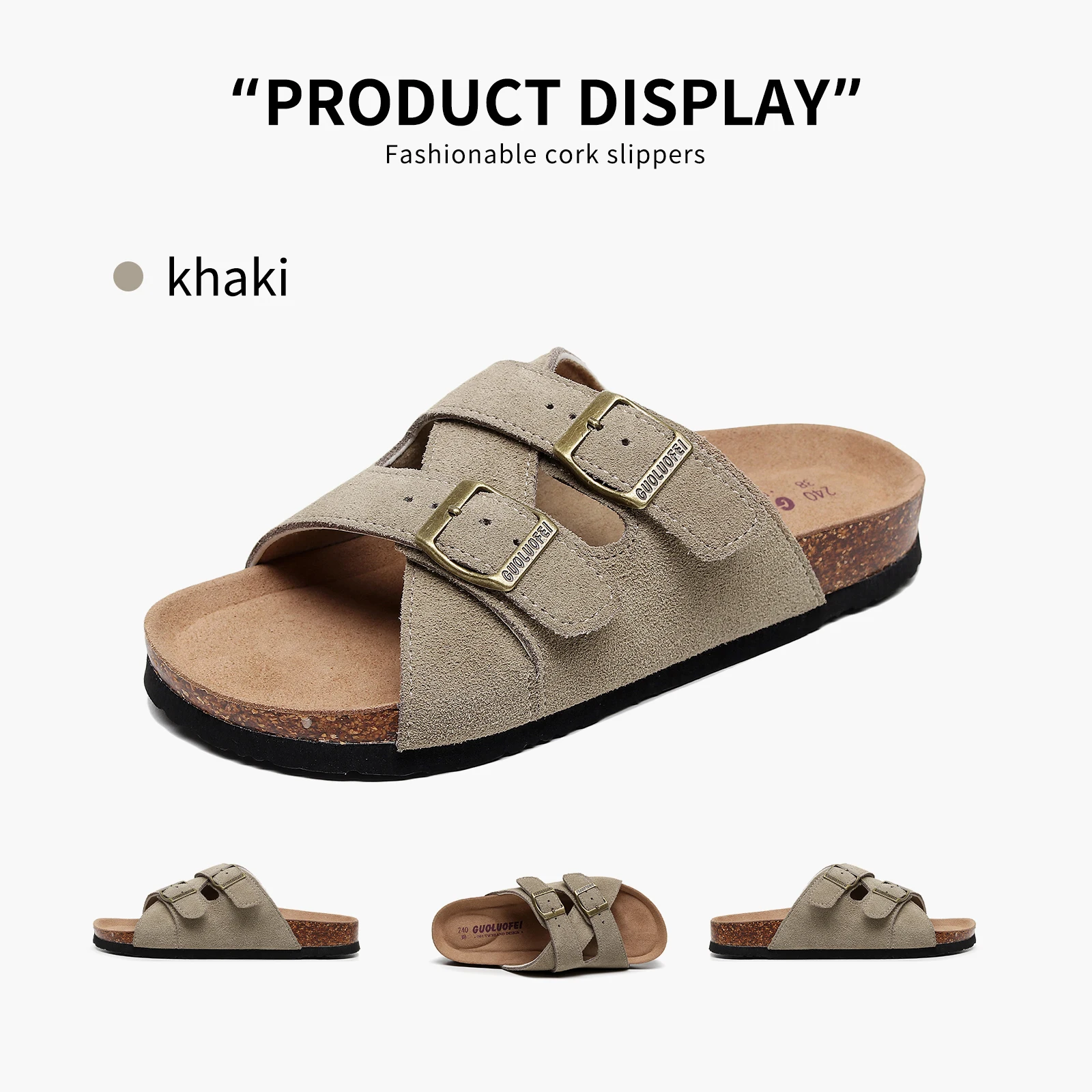 Фото Birken New Arizona Cork Slippers Женские сандалии на плоской подошве с пробковой подставкой, шлепанцы с открытым носком, регулируемые летние слипоны №1