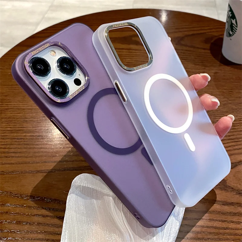 

Простой Прозрачный матовый Магнитный чехол Magsafe для iPhone 14 13 12 Pro Plus Max, акриловый бампер с беспроводной зарядкой