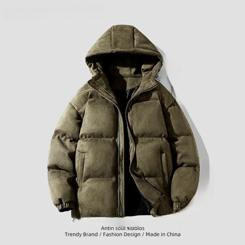 Мужская замшевая хлопковая куртка зимнее толстое теплое пуховое пальто для пар