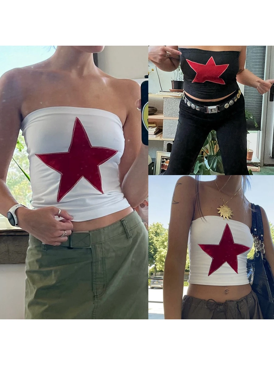 Женский топ-труба с принтом звезд Y2k летний топ без рукавов графическим в стиле