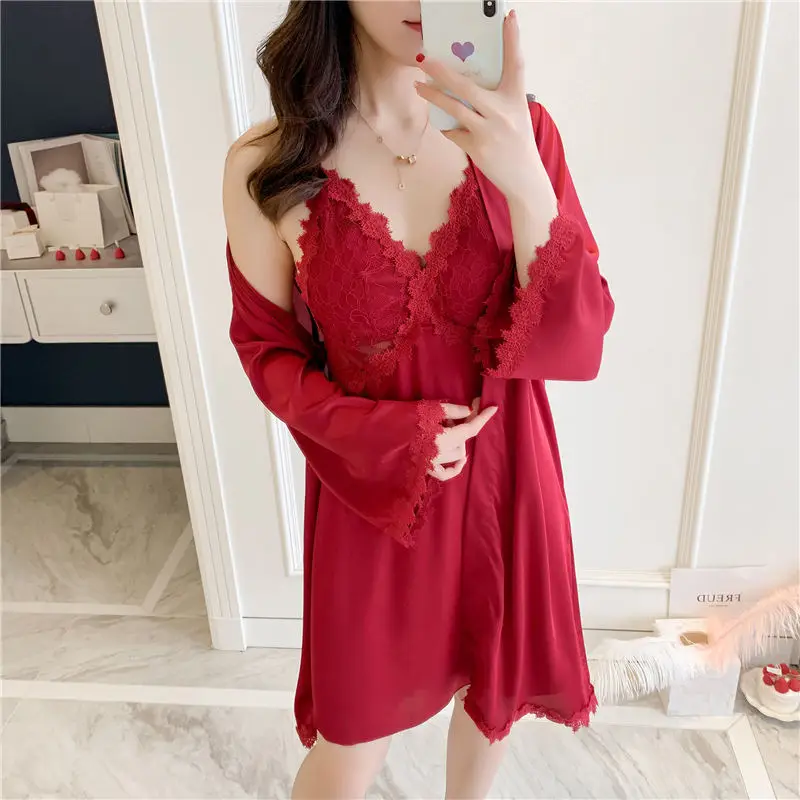 

Backless Night Dress Bathrobe Women Silk Robe & Gown Lounge Sets Lace Satin Sexy Bridesmaid Robe Negligee Nightgown Sleepwear