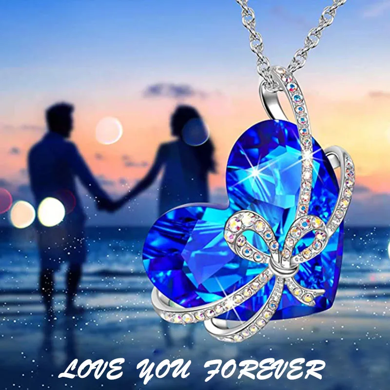 Океанская Сердце Синего металлического ожерелья для женщин с подвеской из стразов, характером зрелости и умением участия в банкете ювелирных изделий для подарка девушкам гостям.