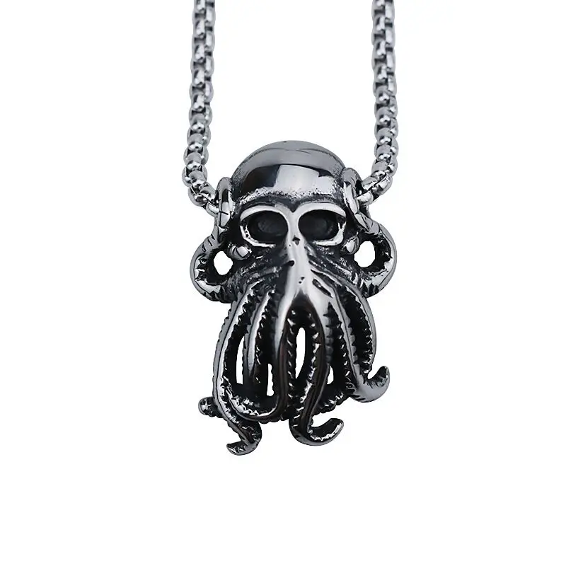 

Punk Hip Hop Cthulhu Octopus Pendant Necklace Stainless Steel Men Fashion Street Rock Octopus Animal Necklace Chain Jewelry